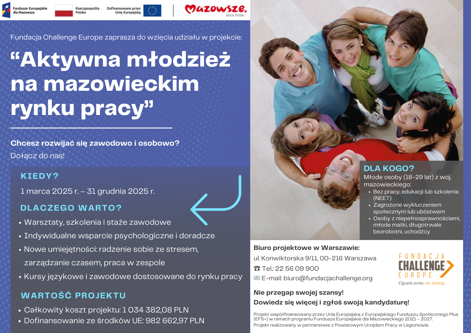 Plakat Projektu "Aktywna młodzież na mazowieckim rynku pracy"